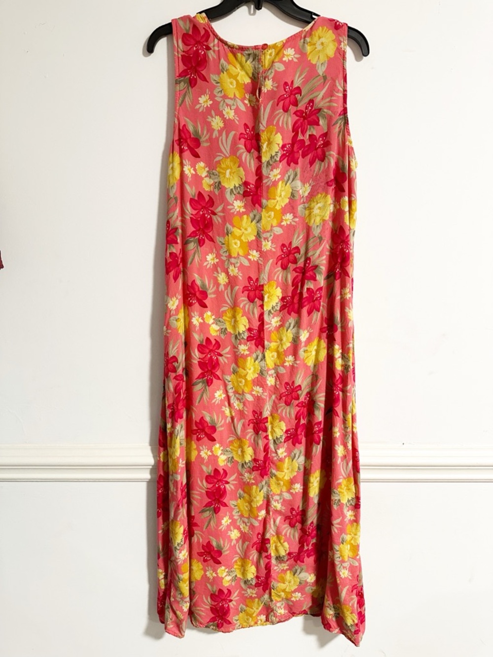 VTG 90s Studio Ease Coral Floral Maxi Dress Rayon Sleeveless 16
